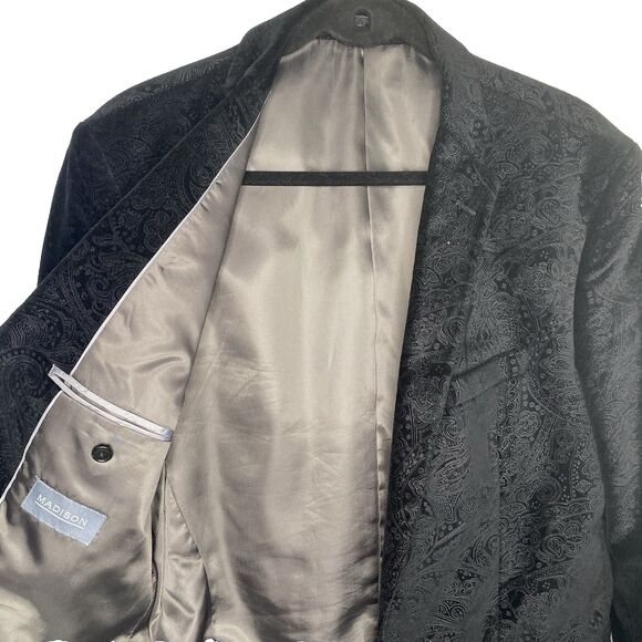 MADISON Blazer Paisley Velvet Sport Coat Casual Jacket Cotton Mens 40R Black - Picture 1 of 10